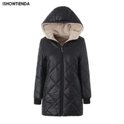 Damen, mittellange Kapuzenbaumwolljacke 2023, Frühling, leichtes Plüschfutter, einfarbig, Damenparka, lockere weibliche Reißverschluss-Oberbekleidung