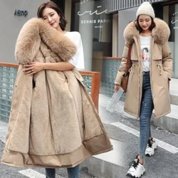 Wanter Frae Jackett Parka Kleeder loose Lange Mantel Wolliner Hooded Jacket Pelzkraag Warm Déck Warm Schnéi Wear Padded Parka