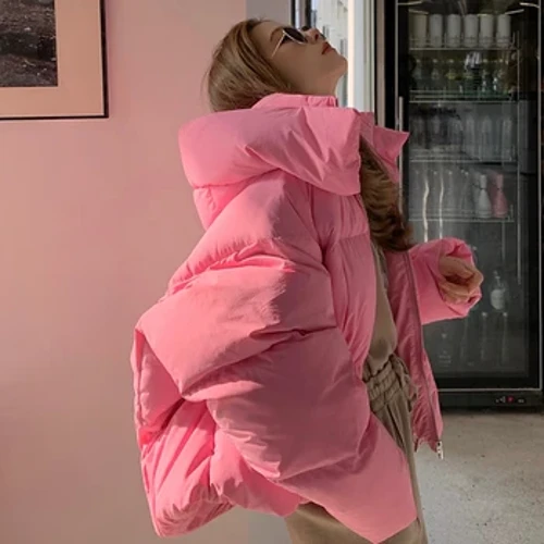 Kvinnors dunjackor Vinter Koreanskt mode Baggy Förtjockning Varm bubbla Dam Beskuren kappa bomull Vadderad ytterkläder Parkas