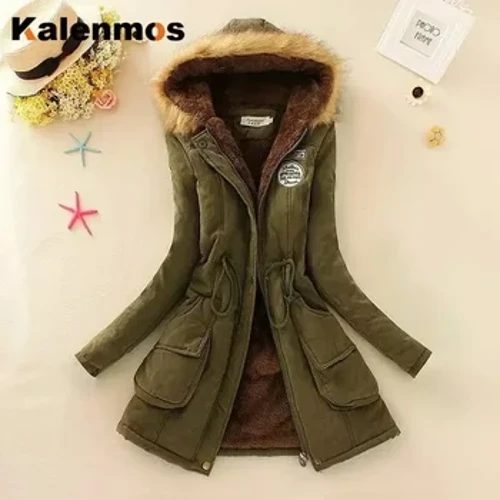 Emakumezkoen neguko parka kotoizko kaputxadun jaka larruzko lepokoa kremailera sendoa Slim Fit arropa informala larruzko itxurazko kaputxadun polar jaka beroki lodia