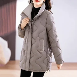 Parkas de longitud media para mujer, abrigo de algodón con cuello levantado, chaquetas informales gruesas y cálidas a prueba de viento para mujer 2023