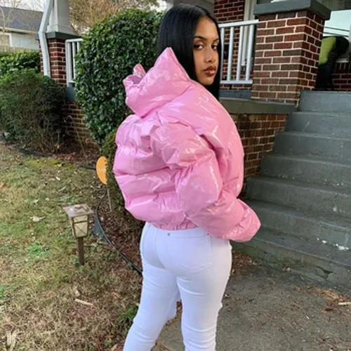 Damen Winter Warm Pufferjacken Modische Parkas Stehkragen Reißverschluss Vorne Kurzmantel Langarm Leichte Bubble Oberbekleidung