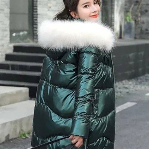 2023 Mới Áo Khoác Nữ Mùa Đông Parkas Áo Dài Cổ Lông Có Mũ Trùm Đầu Bóng Áo Liền Quần Nữ Lót Bông Áo Dù Chống Thấm Nước Áo Khoác Ngoài