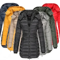 Gaeaf tewhau menywod cynnes parkas zippers zippers solet gor-gôt achlysurol llewys hir padio puffer siaced benywaidd top cot fain hyd hyd hyd