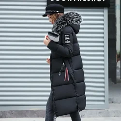2024 Wanita Jaket Musim Dingin Jaket Musim Dingin Jaket Bulu Besar Kerah Tebal Mantel Ramping Fashion Berkerudung Katun Pakaian Luar Mantel Musim Dingin Panjang Wanita