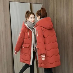 Chaqueta de invierno para mujer, abrigos Parkas largas para mujer, abrigo con capucha de algodón, chaquetas gruesas y cálidas, abrigo informal para estudiantes a prueba de viento 2023