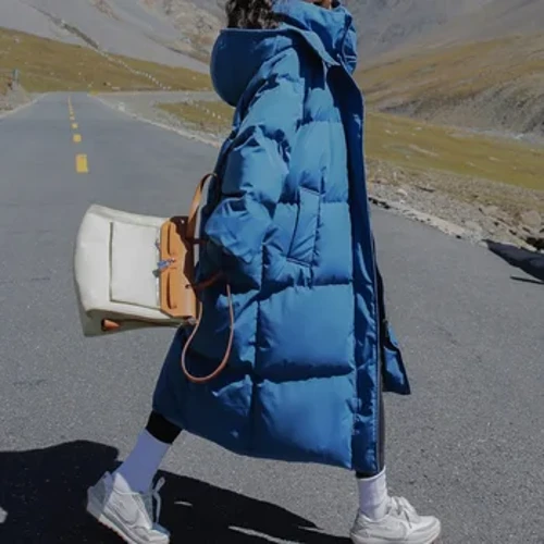 ITOOLIN Piumino Casual da Donna Autunno Addensare Cotone Caldo Cappotto Lungo con Cappuccio Parka a Maniche Lunghe con Tasca con Bottoni Cappotto da Ufficio Invernale