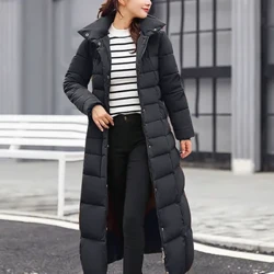 Parkas gruesas y cálidas con cremallera para mujer, chaqueta acolchada, ropa coreana nuevo para mujer, abrigo largo informal con capucha, prendas de vestir de algodón para mujer 2023
