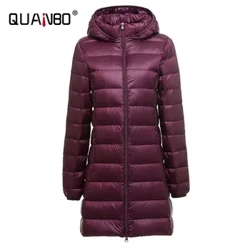 2024 Cyrraedd Newydd Hydref Gaeaf Gaeaf Benywaidd Het X-Long Skirt Puffer Côt Puffer Ultralight Merched Tenau Pecyn i lawr Siaced Hir
