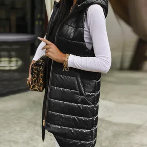 ʻAʻahu ʻaʻahu lōʻihi o nā wahine me ka puʻupuʻu lima ʻole mehana ʻaʻahu ʻaʻahu me nā pockets quilted Vest Down Jacket Quilted Winter Outdoor Jacket