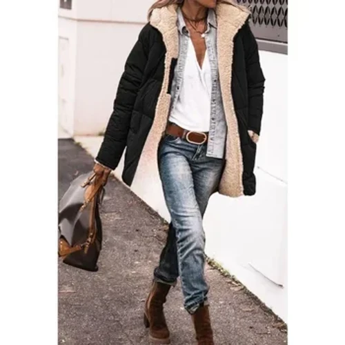 2024 Warm Wanterjacken Reversibel Sherpa Fleece Long Hooded Pufferjacken Oberbekleedungsjacket Fraen