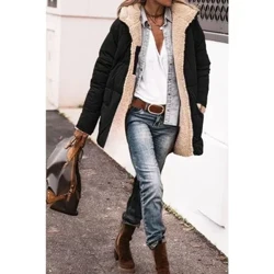 2024 Amajazi Afudumele Asebusika Aguquguqukayo e-Sherpa Fleece Long Hooded Puffer Jackets abesifazane bejakhethi yangaphandle
