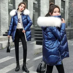 Siaced Gaeaf Newydd Parkas Merched sgleiniog i lawr siaced cotwm â chwfl Parka cynnes benywaidd siaced cotwm padio dillad allanol achlysurol P985