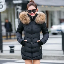 Kadın şişme ceket Günlük Pamuklu kışlık ceket Uzun Parkas Çıkarılabilir kürk yakalı, çıkarılabilir şapka ve eldivenler Sıcak kadın Ceket
