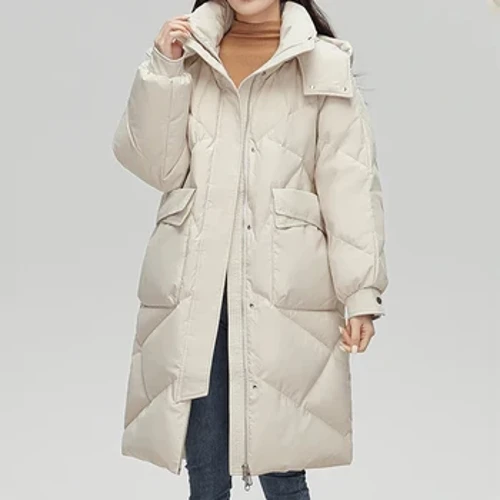 Damen Verdickter warmer langer Mantel mit Reißverschlüssen an den Taschen, Daunenmantel, Langarm, Knöpfe, lässige Parkas, Büromantel für Damen, Herbst/Winter