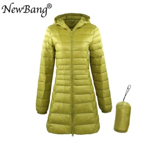 NewBang 8XL dames Long manteau chaud avec sac de rangement Portable femmes Ultra léger doudoune femmes pardessus longueur des hanches