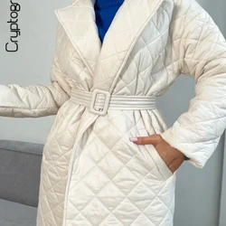 Kriptografi Musim Gugur Musim Dingin Lengan Panjang Parka Berlapis Mantel dan Jaket untuk Wanita Hangat Sabuk Trench Coat Jaket Hangat Pakaian