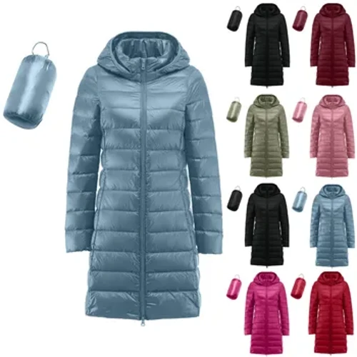 2023 Vinter, koreanskt mode för kvinnor Slim Remove Hooded Parka Fashionabla ytterkläder dunjackor Lång Ljus Tunn Coat Pufferjacka