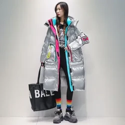2023 Nā Wahine Hou Keʻokeʻo Duck Down Jacket Hoʻoilo Pāka Wahine Maka ʻulaʻula ma luna o nā kuli ma waho o ke kapa lōʻihi