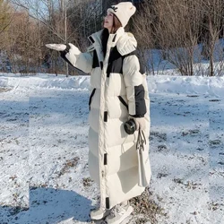 Siaced Cotwm Llawr Hir Gaeaf Merched Manteau Femme Hiver 2024 Arddull Saffari Rhydd Parciau Cwfl Cynnes Trwchus Merched Cotiau Pen-glin-Uchel
