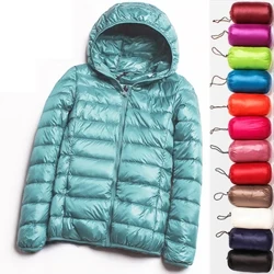 90% Ultra Ringan Plus Ukuran Tipis Jaket Wanita 2020 Musim Gugur Musim Dingin Slim Pendek Berkerudung Hangat Putih Bebek Turun Mantel Wanita Pakaian Luar