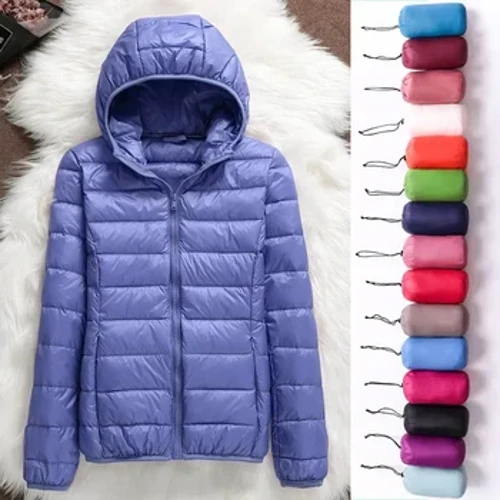Usayizi Ongeziwe 2023 Wasekwindla Nobusika Abesifazane Abasha Ijakhethi Lempusha Elula Eyesifazane eneHooded Slim-fit White Duck Down Amajazi Amafushane afudumele