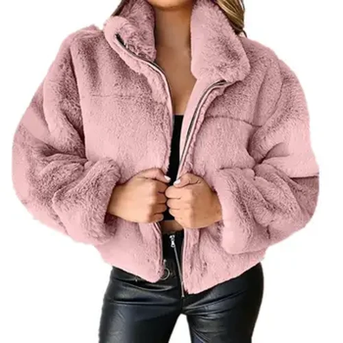 2024 Efterår Vinter Ny Kort Faux Coat Kvinder Ny Mode Sexet Turn Down Krave Tykke Plys Jakker Damer Slankt overtøj