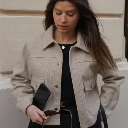 TRAF 2024 veste boutonnée à col rabattu pour femme, manteaux décontractés en Tweed doux, à la mode, simple boutonnage, hauts d'extérieur courts