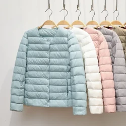 2023 Neie Wanter Damen Down Mantel Ultralight Collarless Enten Down Jacket Portable Weiblech Padded Parkas O-Neck Puffer Overcoat