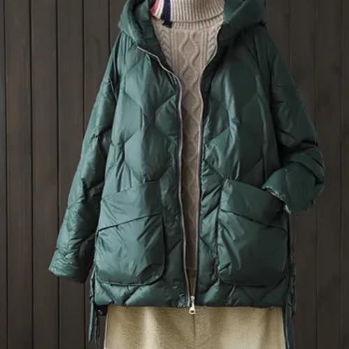 Lagabogy 2023 Neie Wanter Fraen 90% Wäiss Enten Down Jacket Casual Los Moud Outwear Hooded Puffer Mantel Kuerz Liicht Warm Parka
