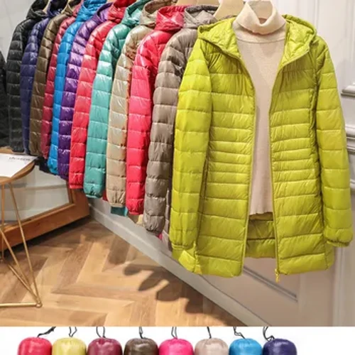 Nữ Dài Ấm Áp Phối Kéo Xuống Với Túi Bảo Quản Di Động Nữ Nhẹ Xuống Áo Khoác Nữ Overcoats Hông-Chiều Dài Dạo Phố Cao Cấp