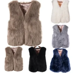 Dunjakke Lett ermeløs, ermeløs, imitert ensfarge Vinter løs vest frakk Plus Size skinnfrakker for kvinner 5x