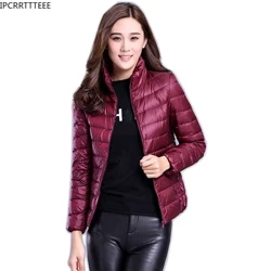 Wanita Lengan Panjang Hangat Ramping Musim Gugur Mantel Pendek Light Down Jaket Mantel 90% Bebek Putih Mantel Wanita Berkerudung Mantel Musim Dingin