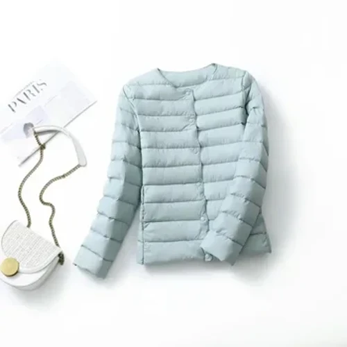 Veste en duvet de canard pour femme, col rond, col en v Variable, manteau bouffant léger matelassé sans col, nouvelle collection automne printemps 2024