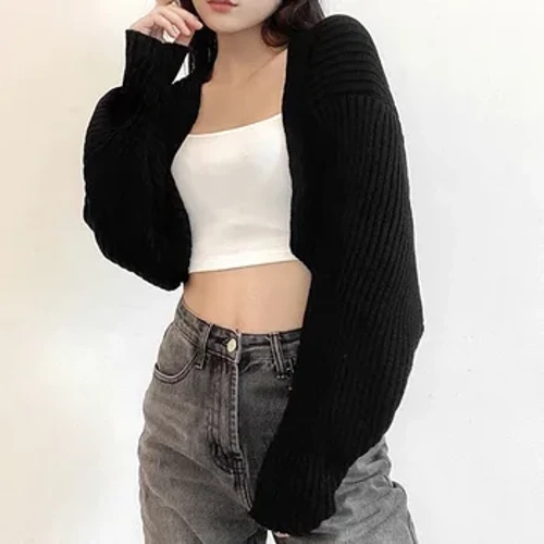 Tosaigh Oscailte Dath Soladach WomenBolero Shrug Cardigan Cropped Corr Bolero do Pháirtithe Oícheanta Lá Laethúla