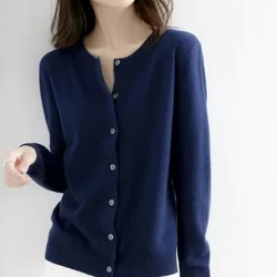Women Cardigans Sweater O-neck Spring Autumn Knitted Cashmere Cardigans Solid Single Breasted Womens Sweater DF4934