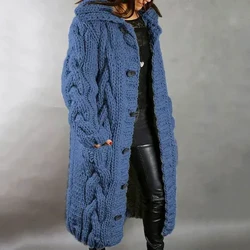2024 Gestréckte Cardigan Fir Fraen Hierscht Wanter Damen Pullover Loose Duebel Pocket Oversize Casual Long Streetwear Oberbekleedung