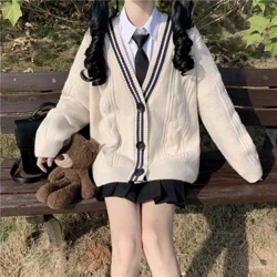 Sweater Wanita Kardigan Rajut Kasual Musim Gugur Musim Dingin V-neck Lengan Panjang Harian Padat Mujer Pakaian Single Breasted College