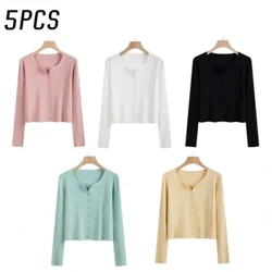 2024 Neck Knitwear Women Spring Spring na Autumn Kanzu Mpya ya Cardigan ya mikono mirefu