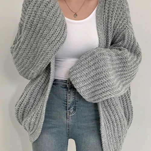 Ijazi le-HELIAR Labesifazane Le-Cardigan Sweater Casual Loose Knitted Solid Coat Lantern Sleeve Sweet Overcoat For Women 2023 Autumn Winter