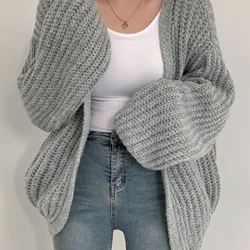 HELIAR Dam Cardigan Sweater Coat Casual Lös Stickad Solid Rock Lyktärm Sweet Overcoat For Women 2023 Höst Vinter
