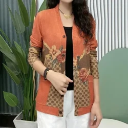 Çiçek Baskılı Vintage Tek göğüslü Hırka Kadın Giyim 2024 Yeni Uzun Kollu Moda Zarif Cepler Rahat Kazak