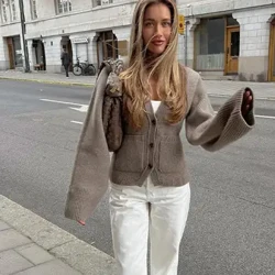 Cardigan tricot femei primăvară blând solid cu mânecă lungă pulovere pentru femeie cu un singur sân Buzunar cu decolteu în V Tricoturi pentru damă 2024