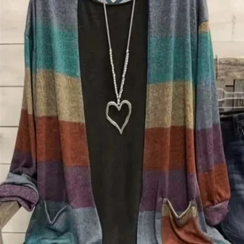 Be Myself Clashing Colors Lengan Panjang Wanita Kasual Fashion Cardigan Spring dan Autuman Hot Loose Knitted Cardigan In New 2024