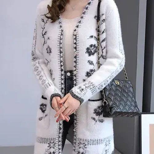 Otoño Invierno suéter chaqueta nueva moda mujer Jacquard botones punto cárdigan mujer Casual señoras suéter chaquetas ZY7227