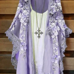 Argraffu cardigan chiffon newydd yr haf cot traeth ymyl les achlysurol i fenywod