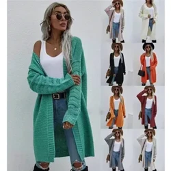 Long Cardigan Solid Color  and  Women's Spring and Autumn Knitted Fashion Sweater Outerwear ​