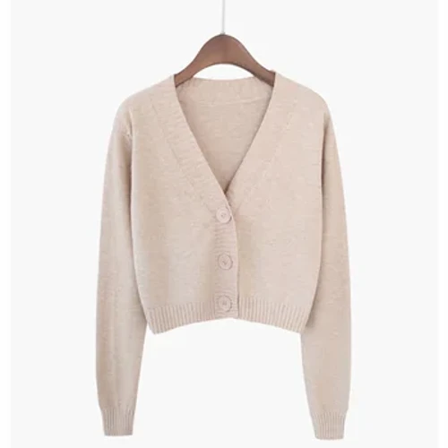 Knitted Crop Cardigan Wanawake Kikorea Short Sweta sleeve ndefu V shingo Green Blue
