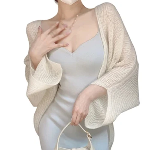Wanita entheng Mohair Cardigan Lengan Panjang lancip Sun Protection Shirts Bukak Ngarep Musim Panas Cover Ups
