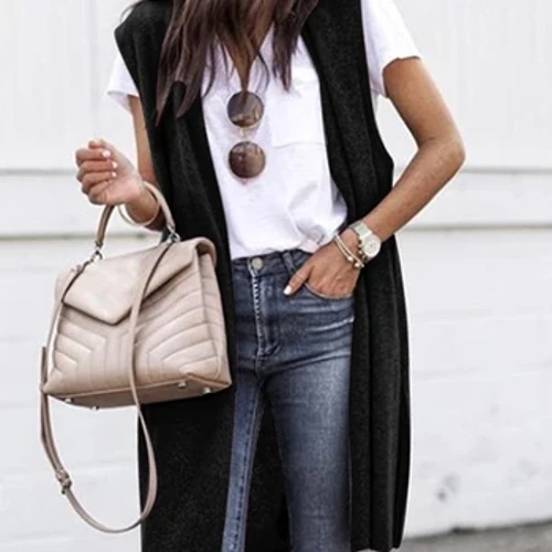 Fashion Women’s Vests fără mâneci deschise Front Solid Loose Outwear Outwear Gilet pentru ținute casual Cardigan pentru femei